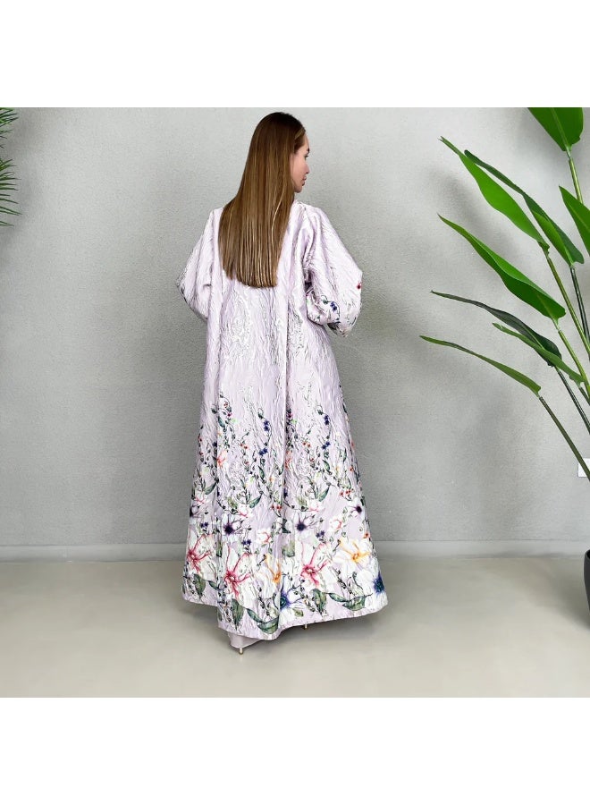 QABEELA RAM23 AISHA MAUVE BROCADE EVENING ABAYA - Image 2